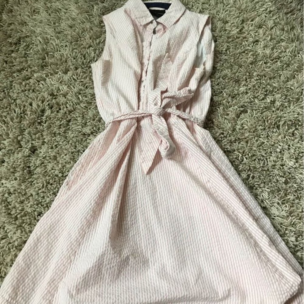 Pink Seersucker Button-Up Dress